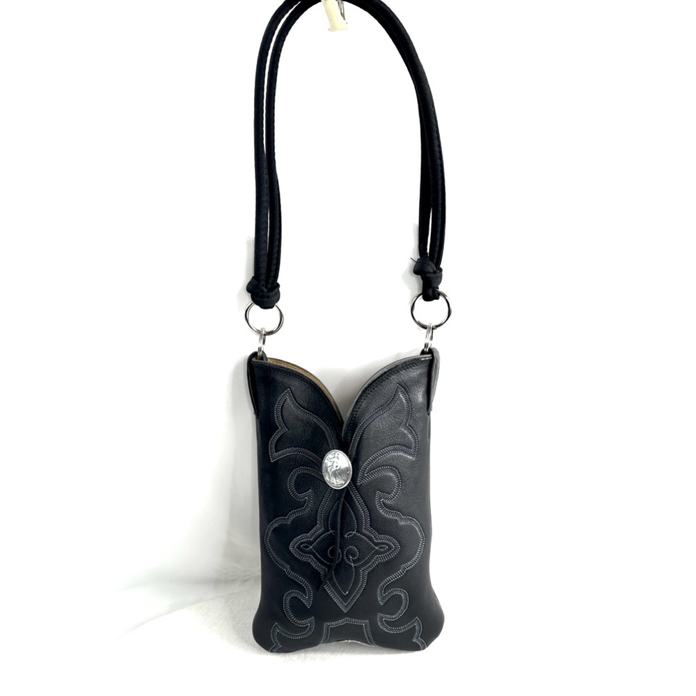 Nocona Boots Black Embroidered Leather Small Shoulder Bag Liberty Coin Latch
